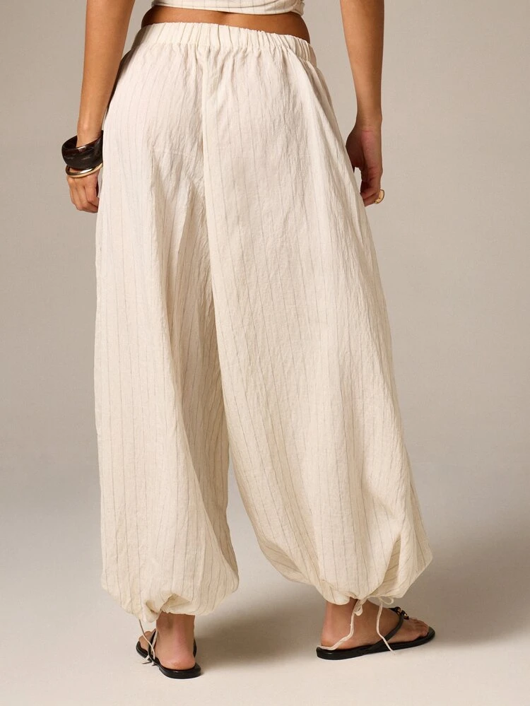 Linen Balloon Pants With Drawstring Waist