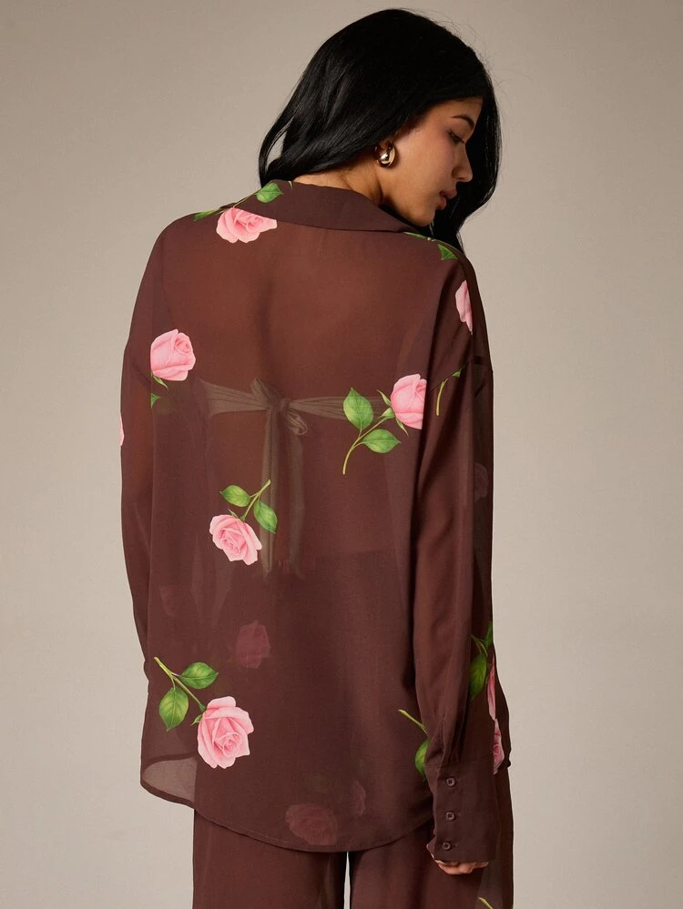 Floral Chiffon Button Down Blouse