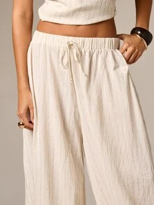 AiiRZ 女士高腰亚麻灯笼裤阔腿阔腿裤，抽绳腰带，松紧裤脚，休闲夏季宽松透气裤 - 彩色 - 查看 4