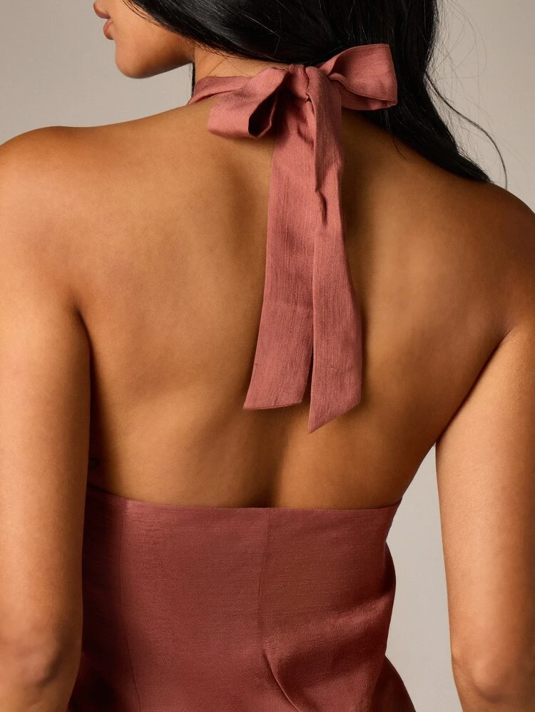 Button Front Linen Halter Top