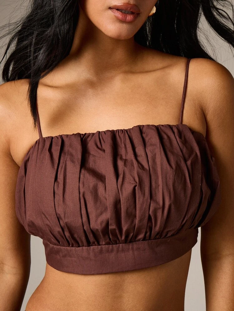 Brown Ruched Cami Top With Gathered Bust