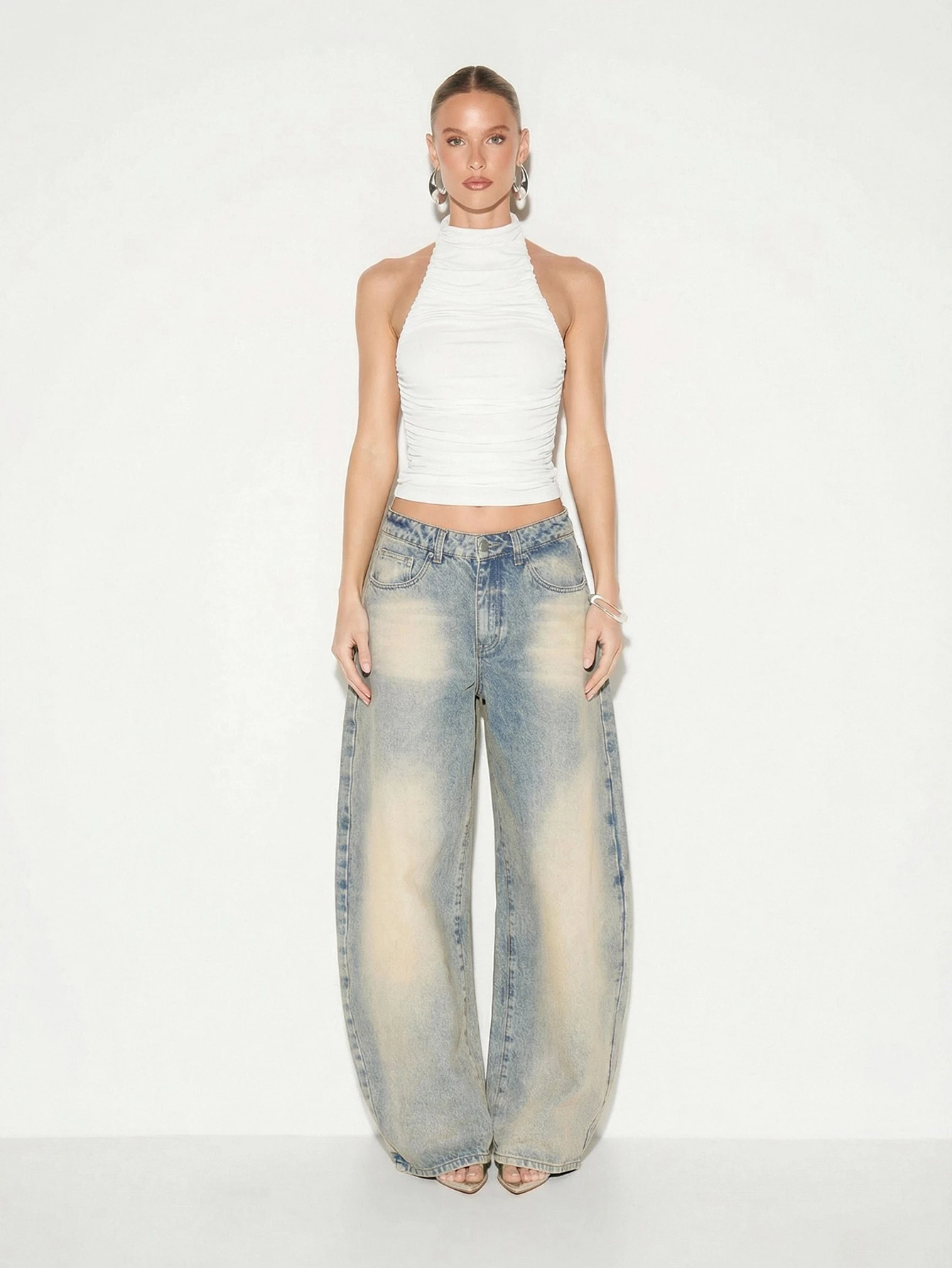 KIZN White Halterneck Ribbed Tank Top