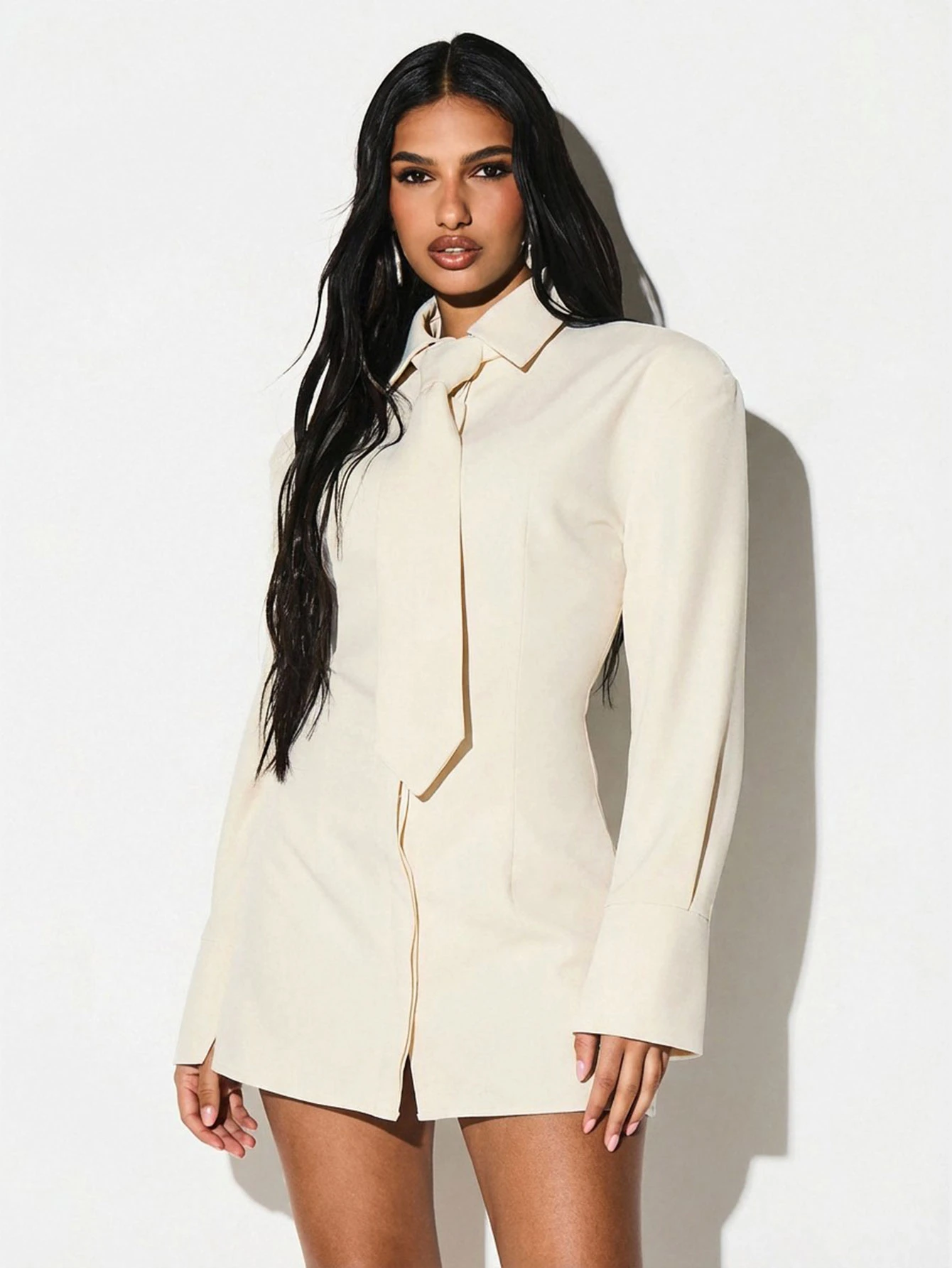 KIZN Shoulder Pad Lace Up Back Shirt Dress