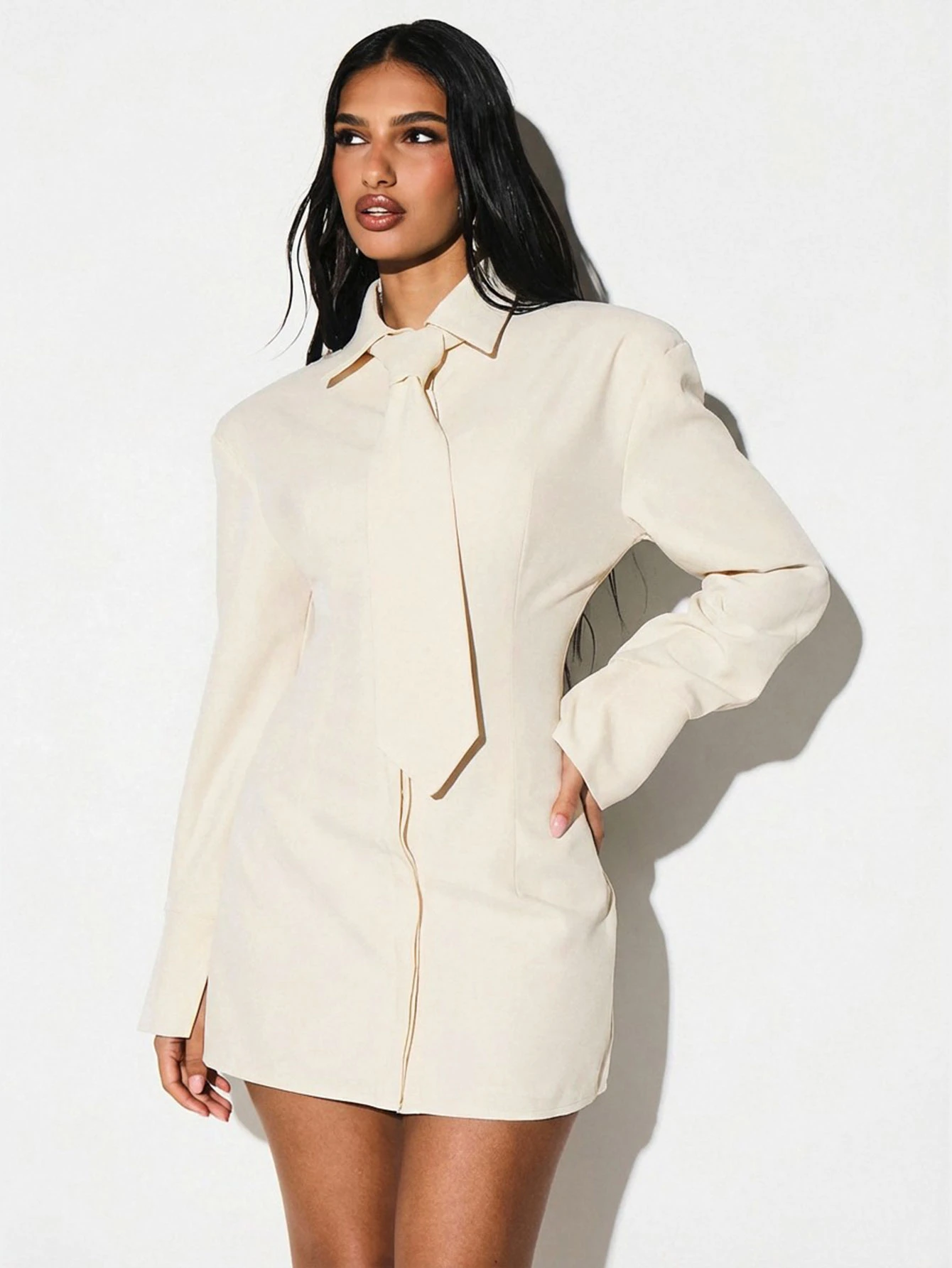 KIZN Shoulder Pad Lace Up Back Shirt Dress