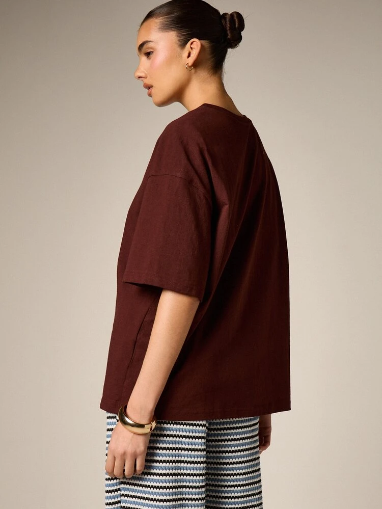 Brown Graphic T-Shirt With Summer Icons Print