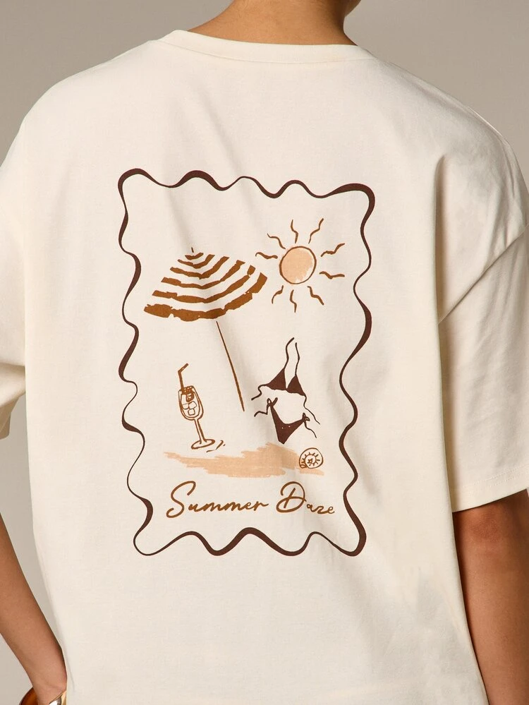 Oversized Graphic T-Shirt With Summer Print