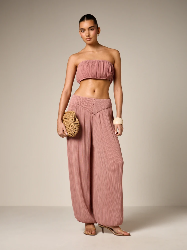 Pleated Bandeau Top With Palazzo Trouser Set