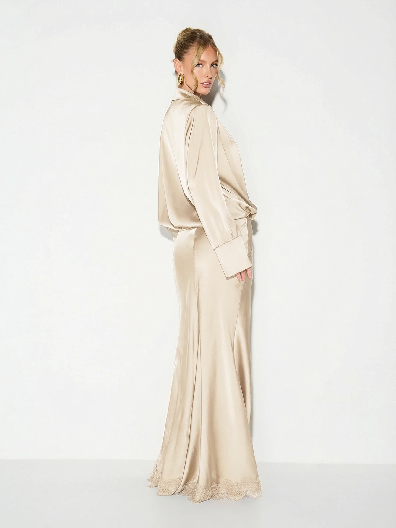 KIZN Satin Maxi Dress With Lace Trim