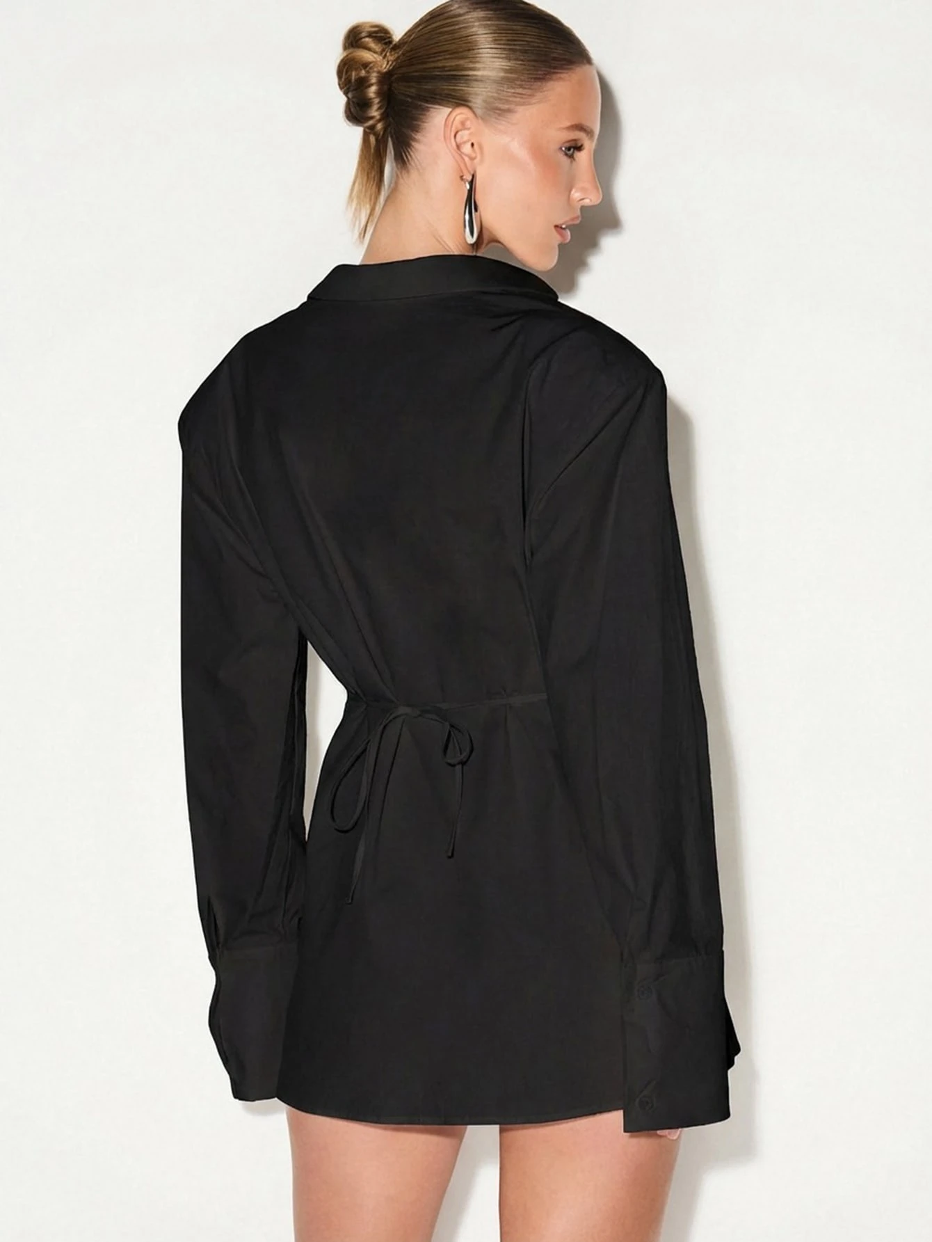 KIZN Oversized Button Down Shirt Dress With Tie Waist