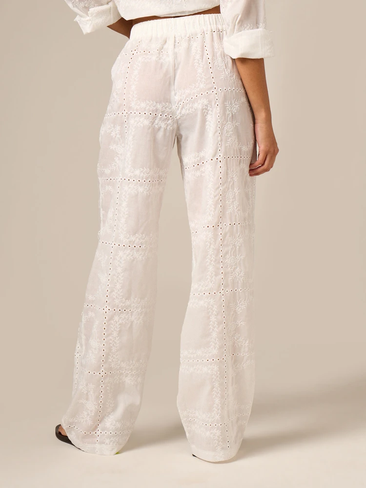 Embroidered Palazzo Pants With Tie Waist