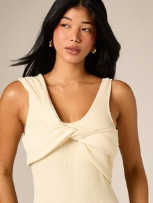 AiiRZ Women's Textured Twist Front One Piece Swimsuit With V Neckline And Cross Back Straps For Beach Vacation Summer Swimming - Apricot - View 5