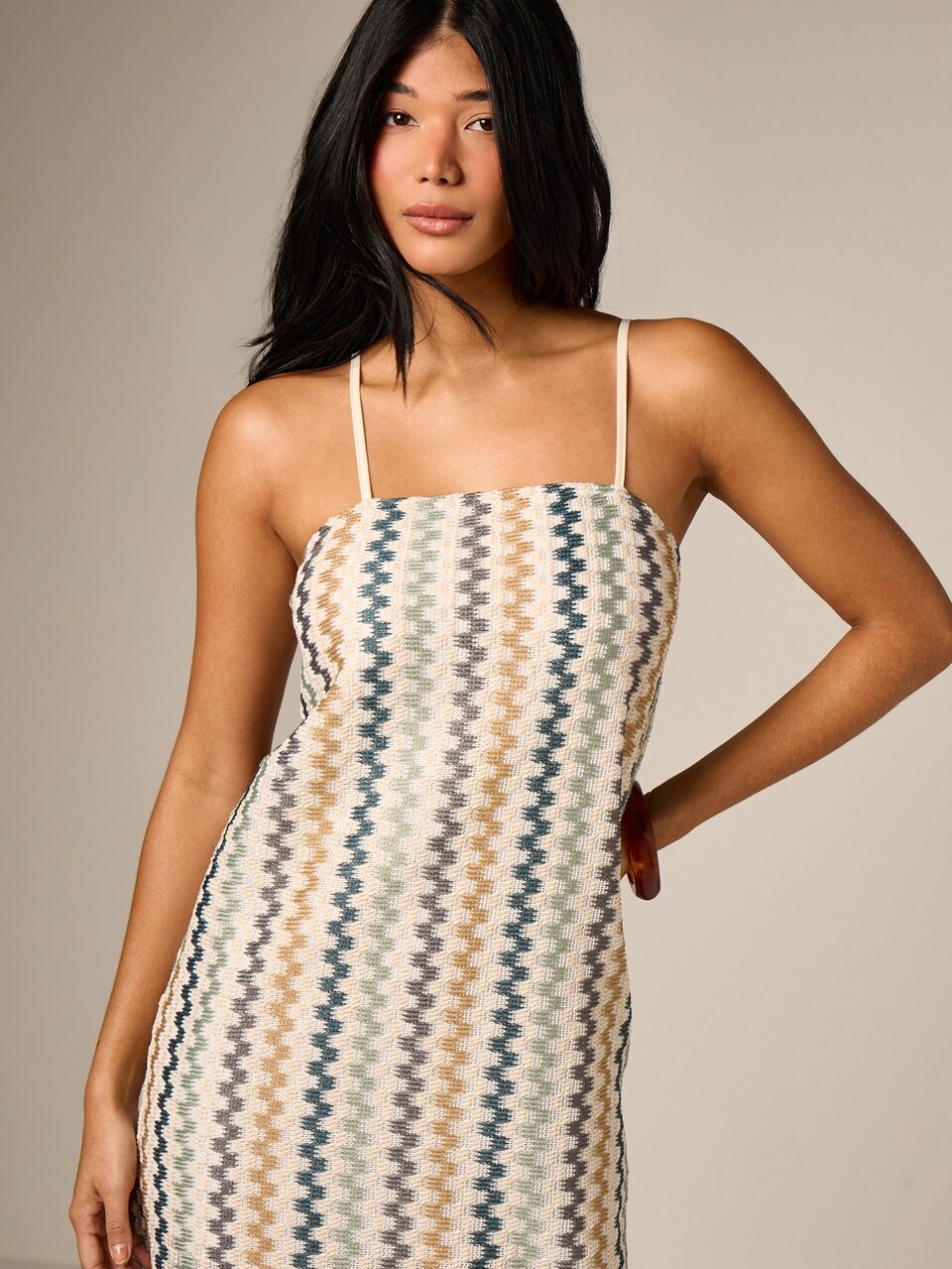 AiiRZ Texturiertes ärmelloses Maxikleid mit gestreiftem Muster, verstellbaren Trägern und geometrischem Muster für Sommerurlaub, Strandresort, Lässig-Tagesparty, Hochzeitsgast