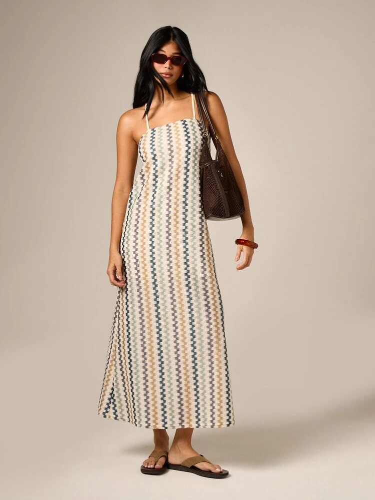 AiiRZ Textured Striped Sleeveless Maxi Dress