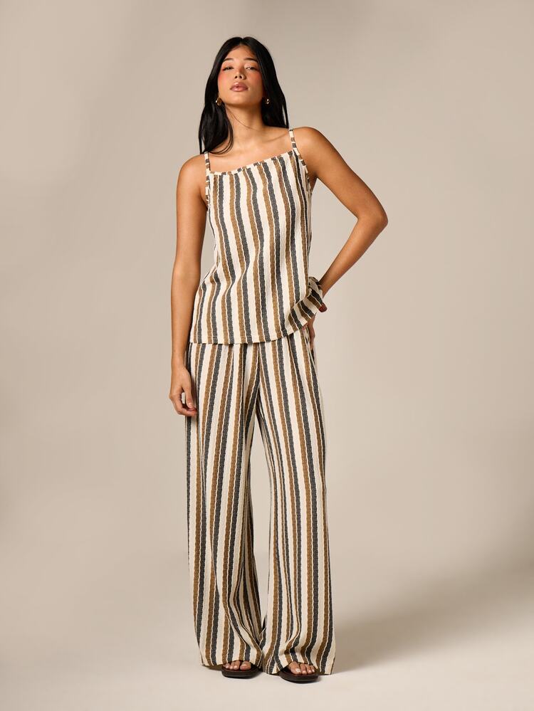 Striped Wide Leg Palazzo Pants With Drawstring