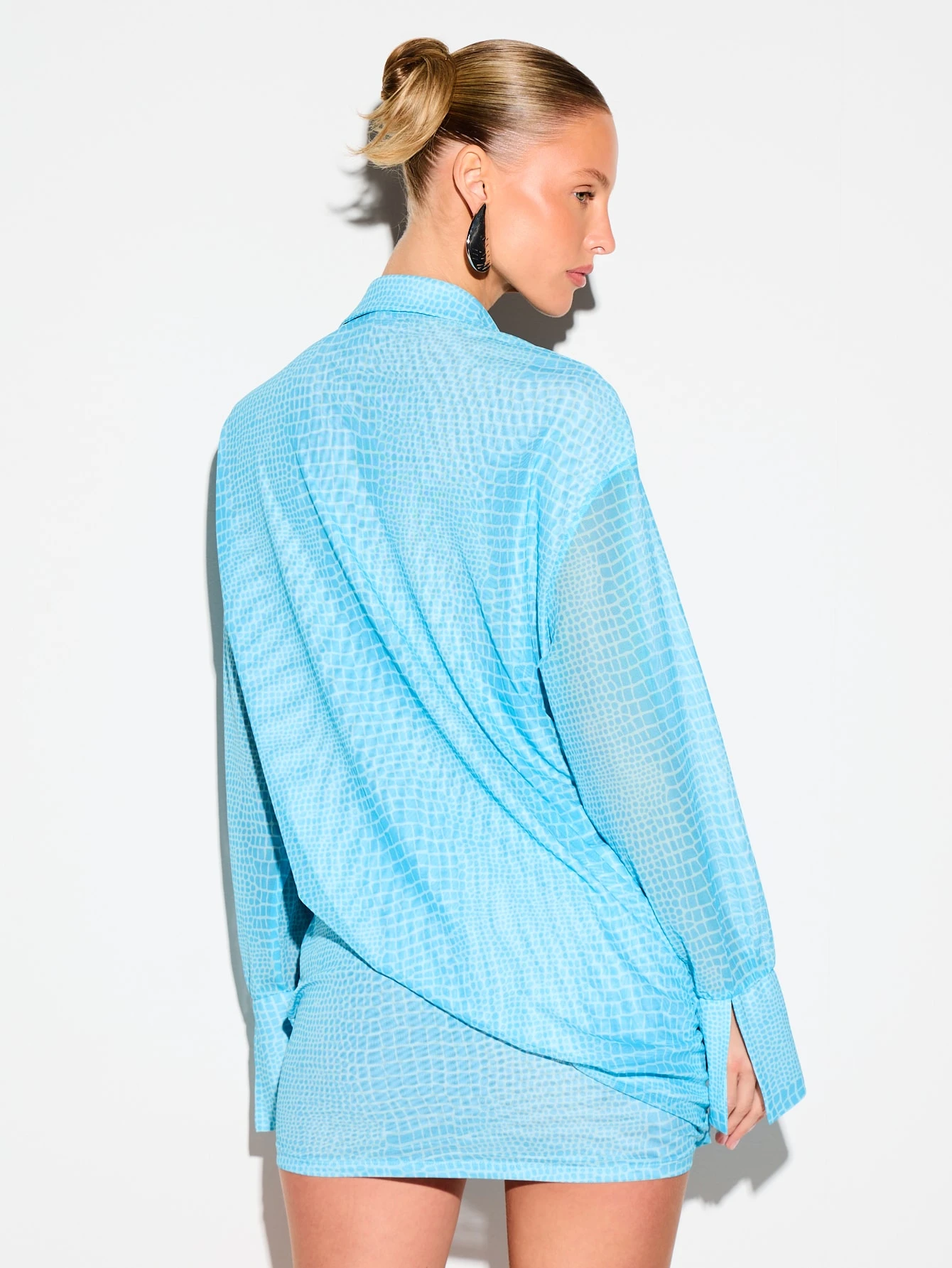 KIZN Blue Crocodile Print Wrap Shirt Dress