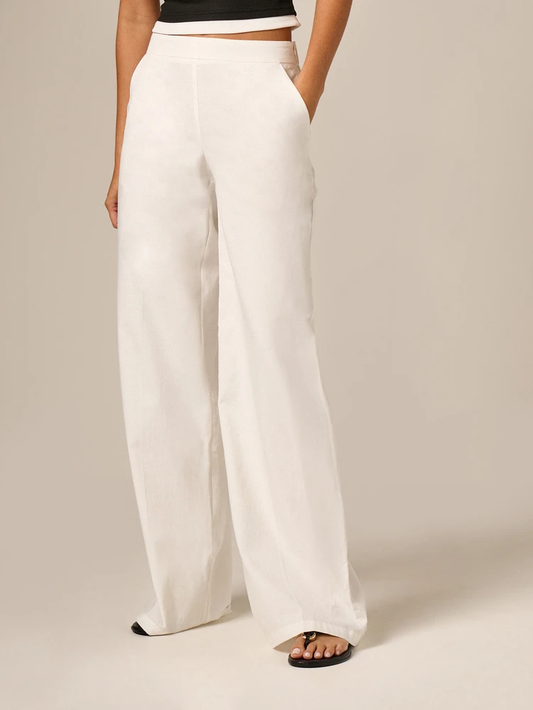 High Rise Wide Leg Linen Feel Palazzo Pants