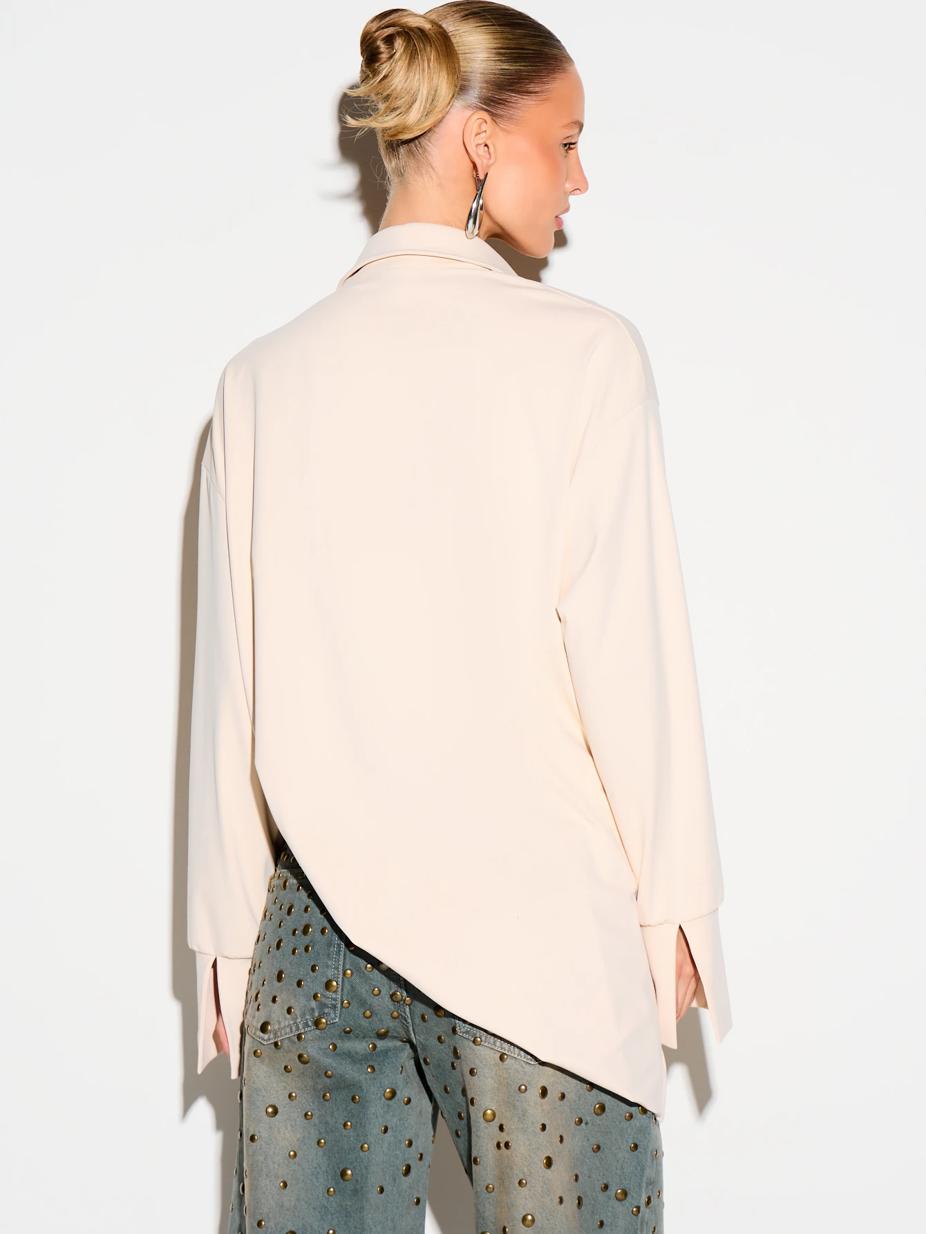 KIZN Oversized Cowl Neck Drape Blouse With Collar