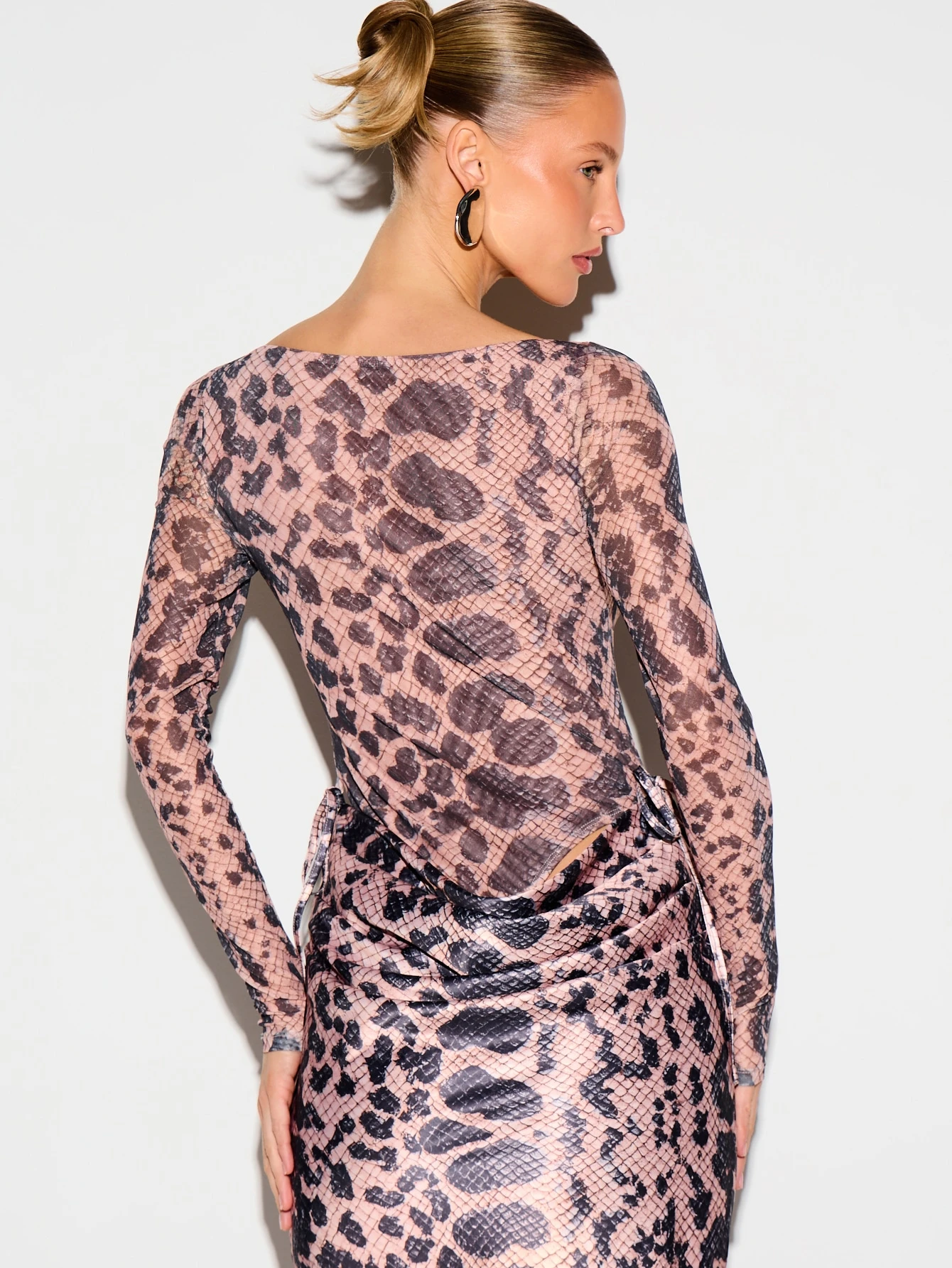 KIZN Python Snake Print Mesh Bodysuit With Plunge Neckline