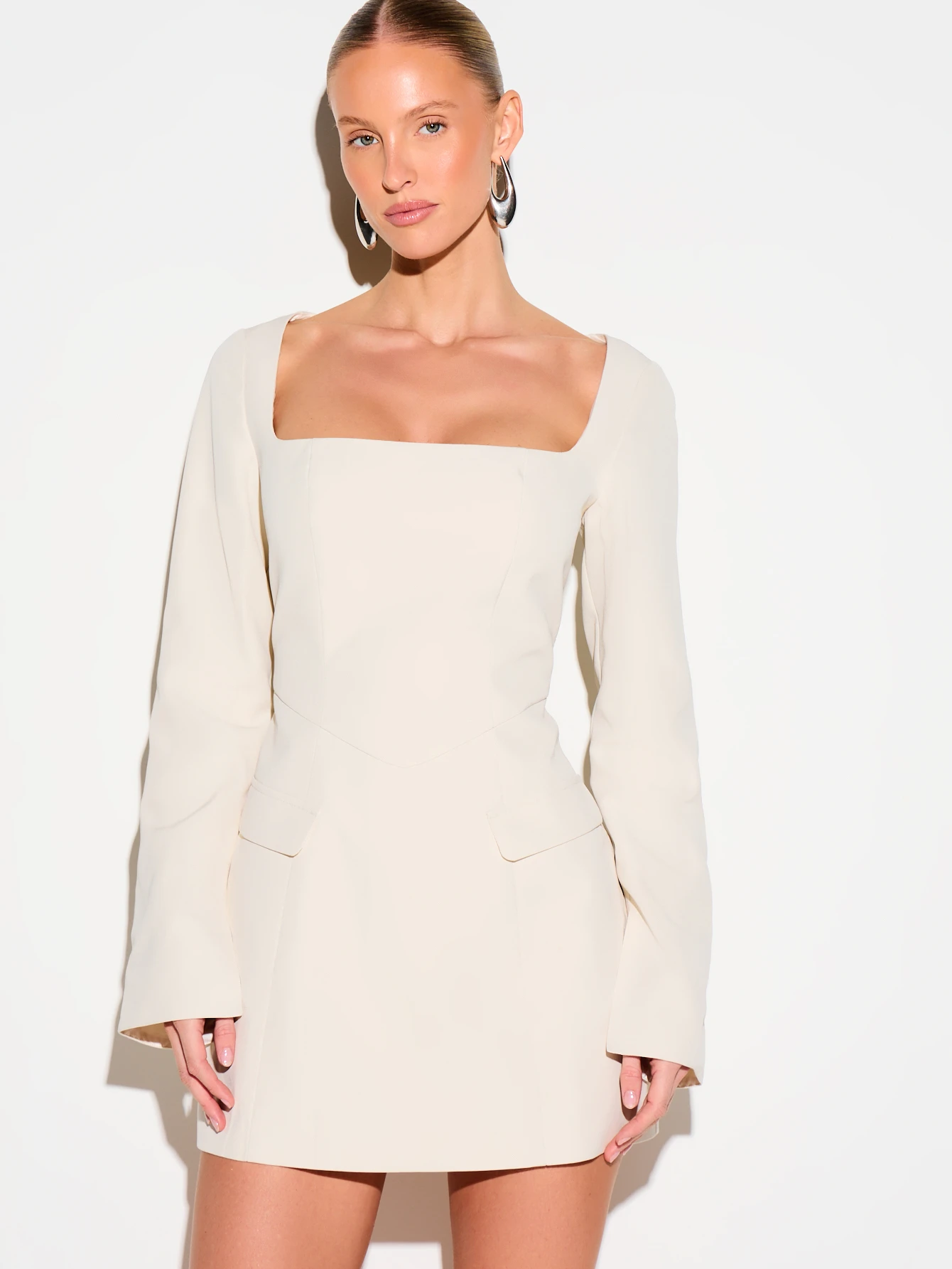 KIZN Square Neck Blazer Mini Dress With Buttons