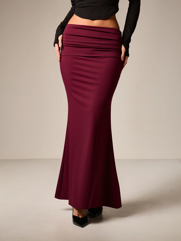 Ruched Panel Bodycon Maxi Skirt With Mermaid Hem