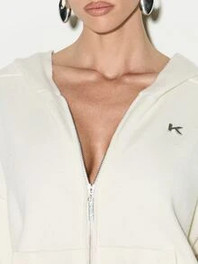KIZN 女士舒适连帽拉链开衫，带口袋，休闲针织长袖外套，适合秋冬季叠穿 - 白色 - 查看 6