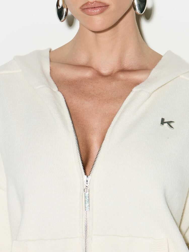 KIZN Hooded Zip Up Knit Cardigan