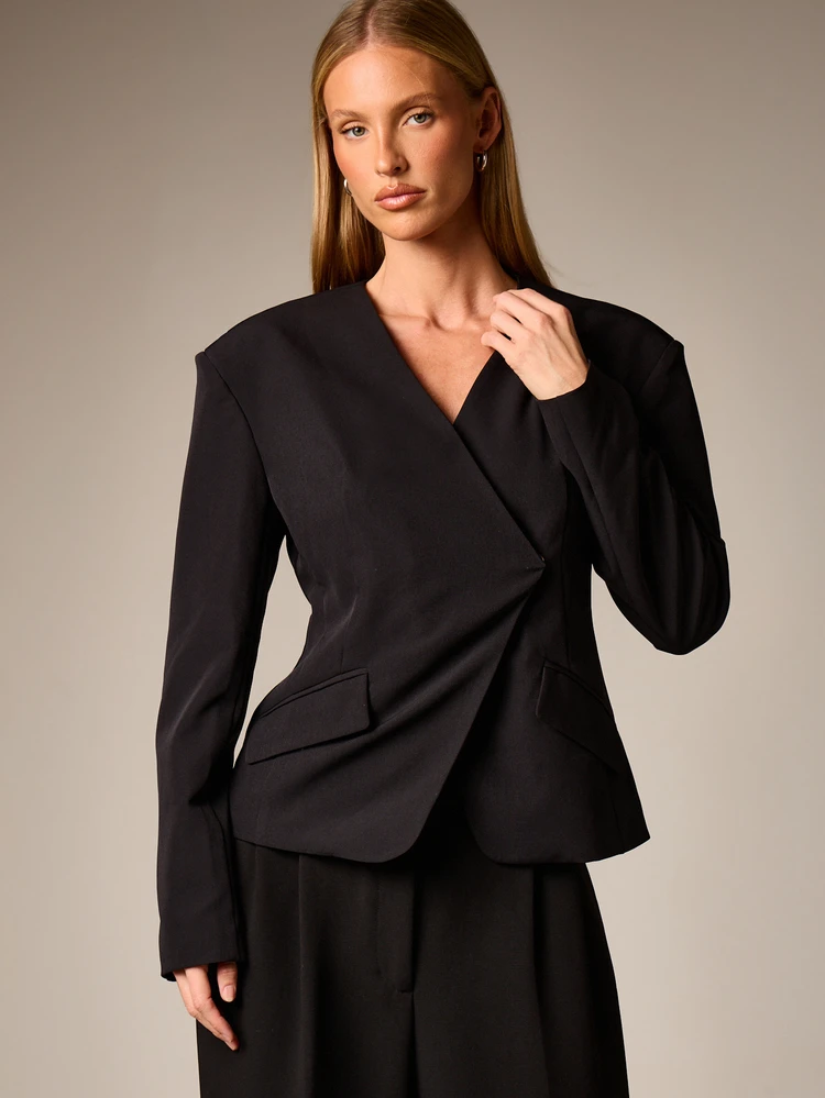 Cinch Waist Lapel Blazer