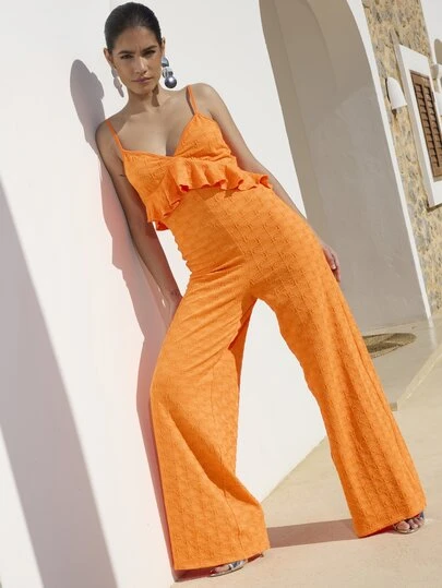 Dancing Leopard Bộ jumpsuit Melitina màu cam ôm sát, chất liệu xếp nếp, thích hợp cho nữ, trang phục mùa hè cho nữ, jumpsuit dự tiệc cưới, trang phục đi nghỉ mát, trang phục du lịch cho nữ, jumpsuit dự sự kiện, jumpsuit hẹn hò, trang phục dự tiệc ngoài trời.