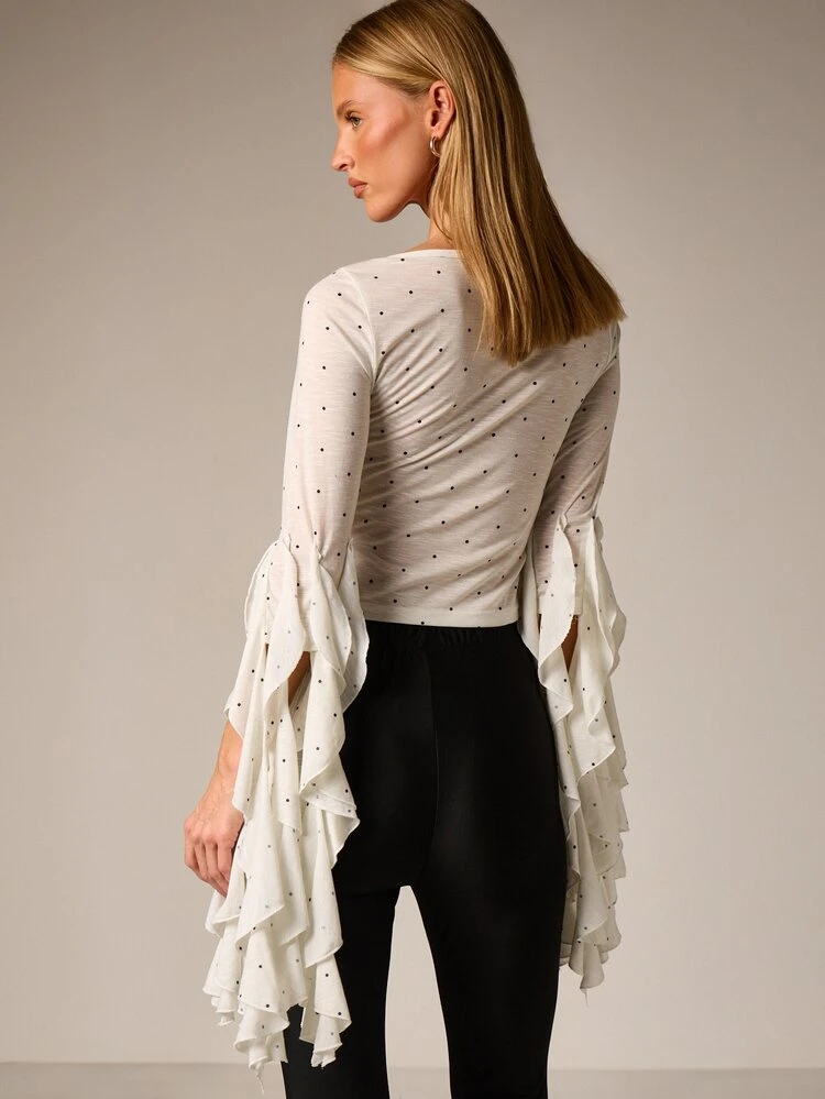 Polka Dot Blouse With Bell Sleeves