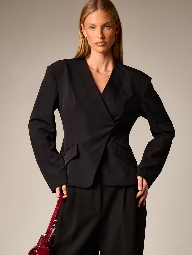 Cinch Waist Lapel Blazer