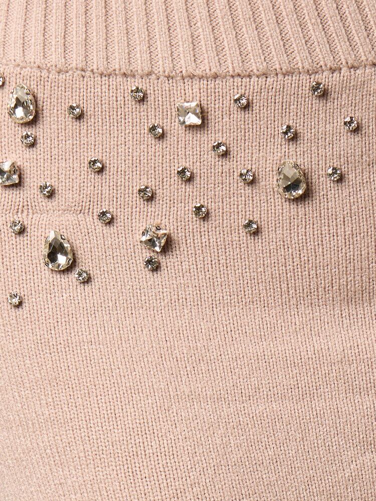 Knitted Rhinestone Embellished Midi Sweater Skirt