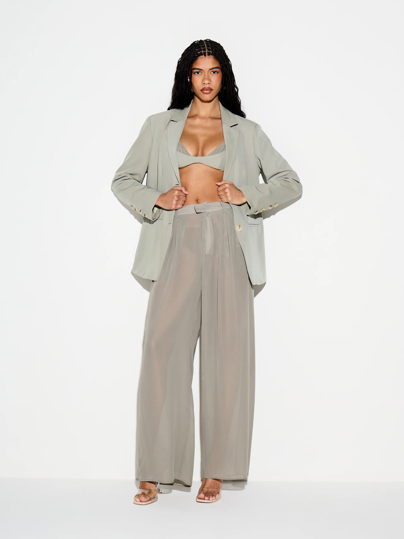 KIZN Pantalones de sastre de tiro alto y pierna ancha de Sage