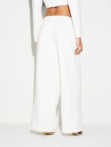 KIZN Pantalones palazzo de talle alto y pierna ancha con detalles de drapeado, blancos, para vestir y oficina profesional - Blanco - Ver 2