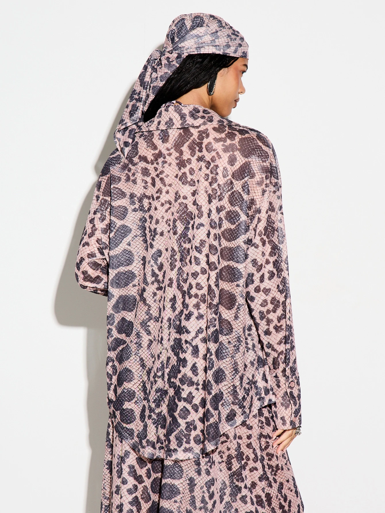 KIZN Oversized Python Print Mesh Button Shirt