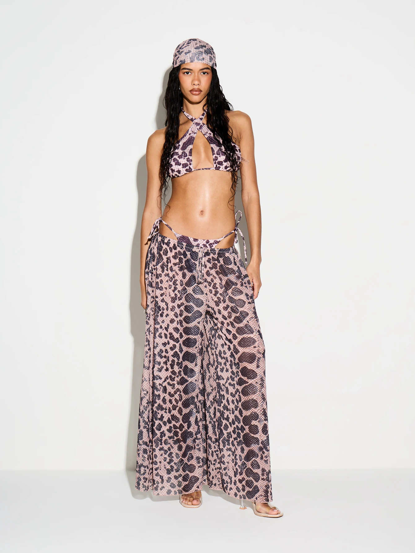 KIZN Oversized Python Print Mesh Button Shirt