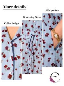 Bộ đồ 2 mảnh ELLERISSA cỡ lớn dành cho nữ, thời trang, màu xanh in hoa, gồm áo sơ mi ngắn tay cài cúc phía trước và quần ống rộng cạp chun, thích hợp cho kỳ nghỉ hè, phong cách công sở thanh lịch, trang phục dự tiệc cưới, bộ đồ phối hợp đáng yêu dành cho phái nữ. - Màu xanh lam - Xem 6