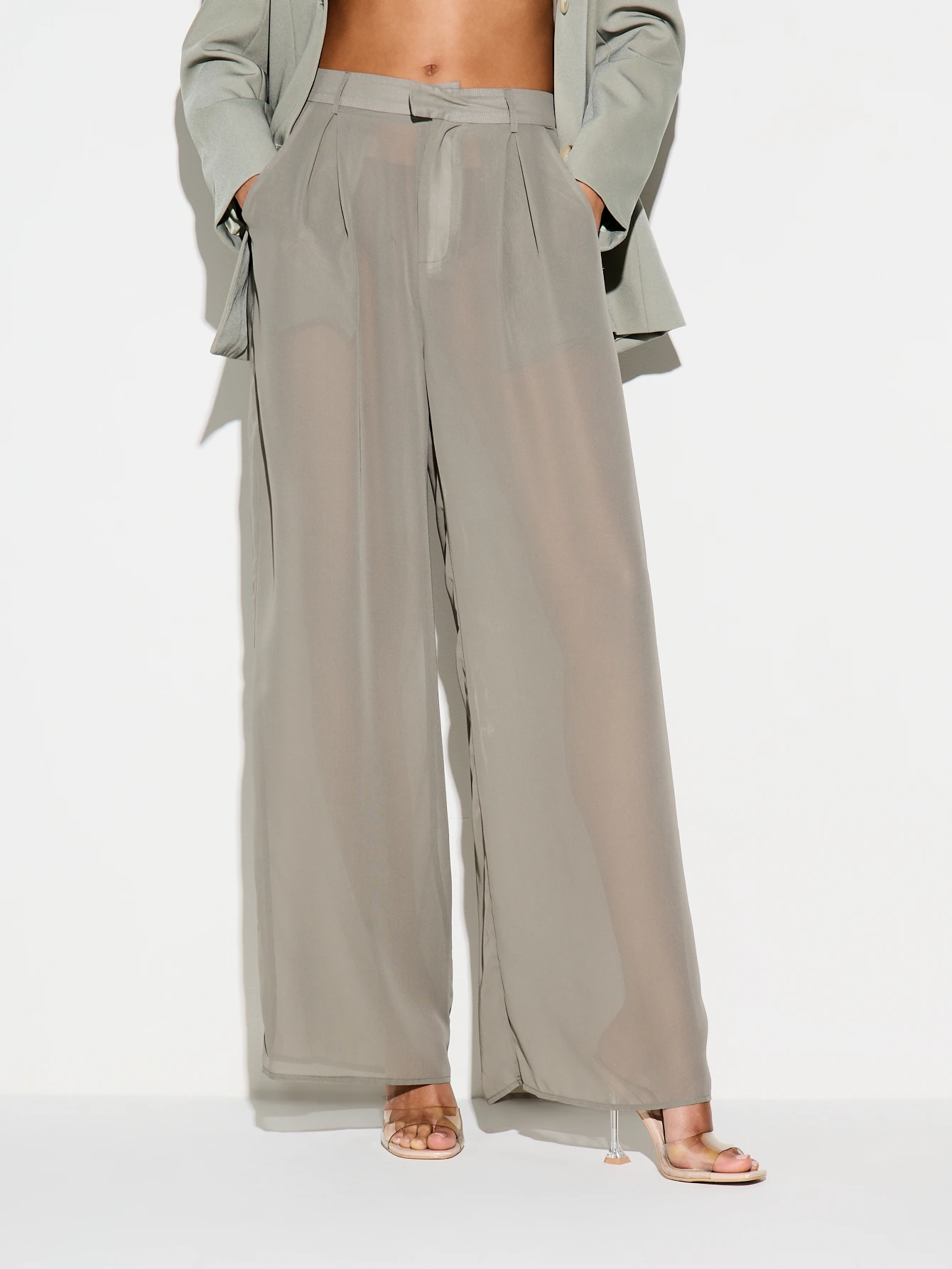 KIZN Pantalones de sastre de tiro alto y pierna ancha de Sage