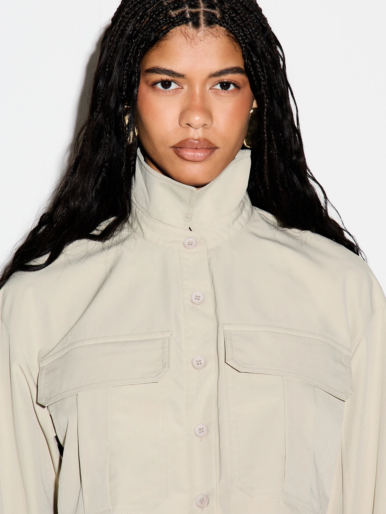 KIZN Camicia beige utility corta con tasche