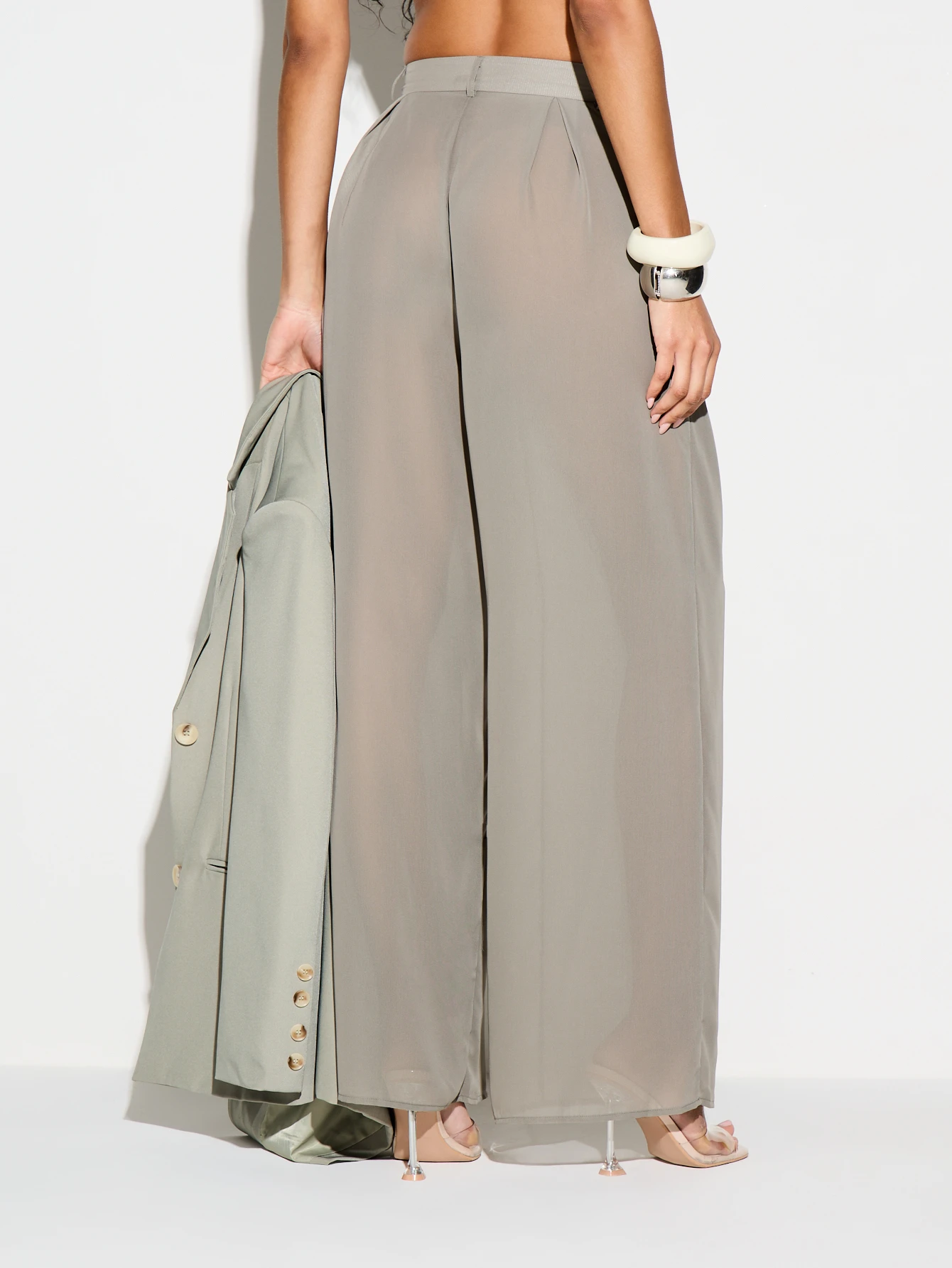 KIZN Pantalones de sastre de tiro alto y pierna ancha de Sage