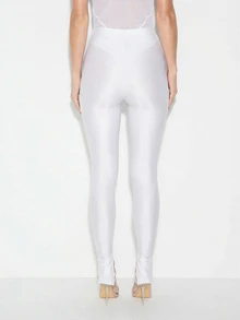 KIZN Mesh Detail Button Hem High Waisted Seamless Fitted Stretchy Leggings For Women Fashion Casual Everyday Wear - White - View 2