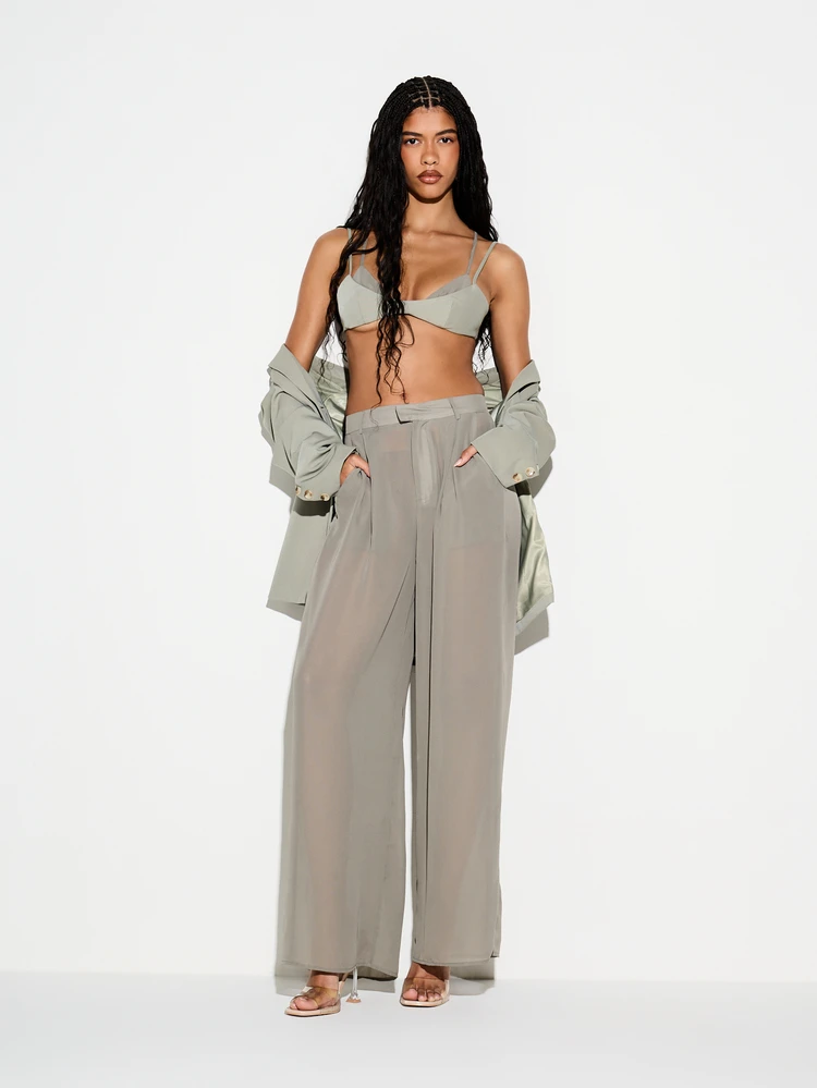 KIZN Sage High Rise Wide Leg Tailored Trousers