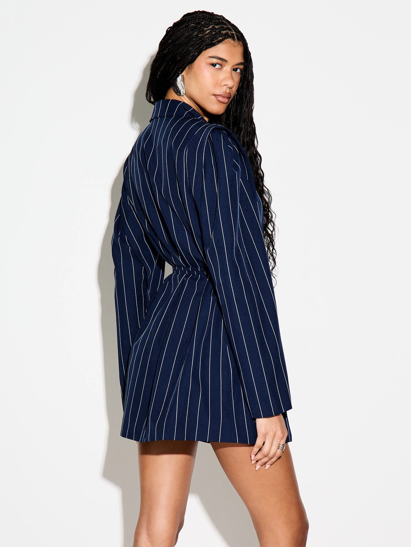 KIZN Pinstripe Wrap Blazer Dress With Belt
