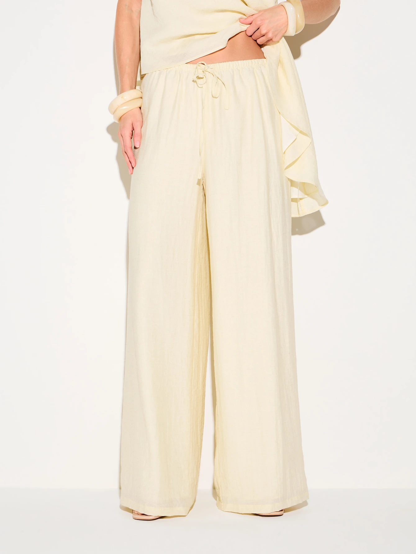 KIZN Pantalon palazzo en lin à taille haute et jambes larges