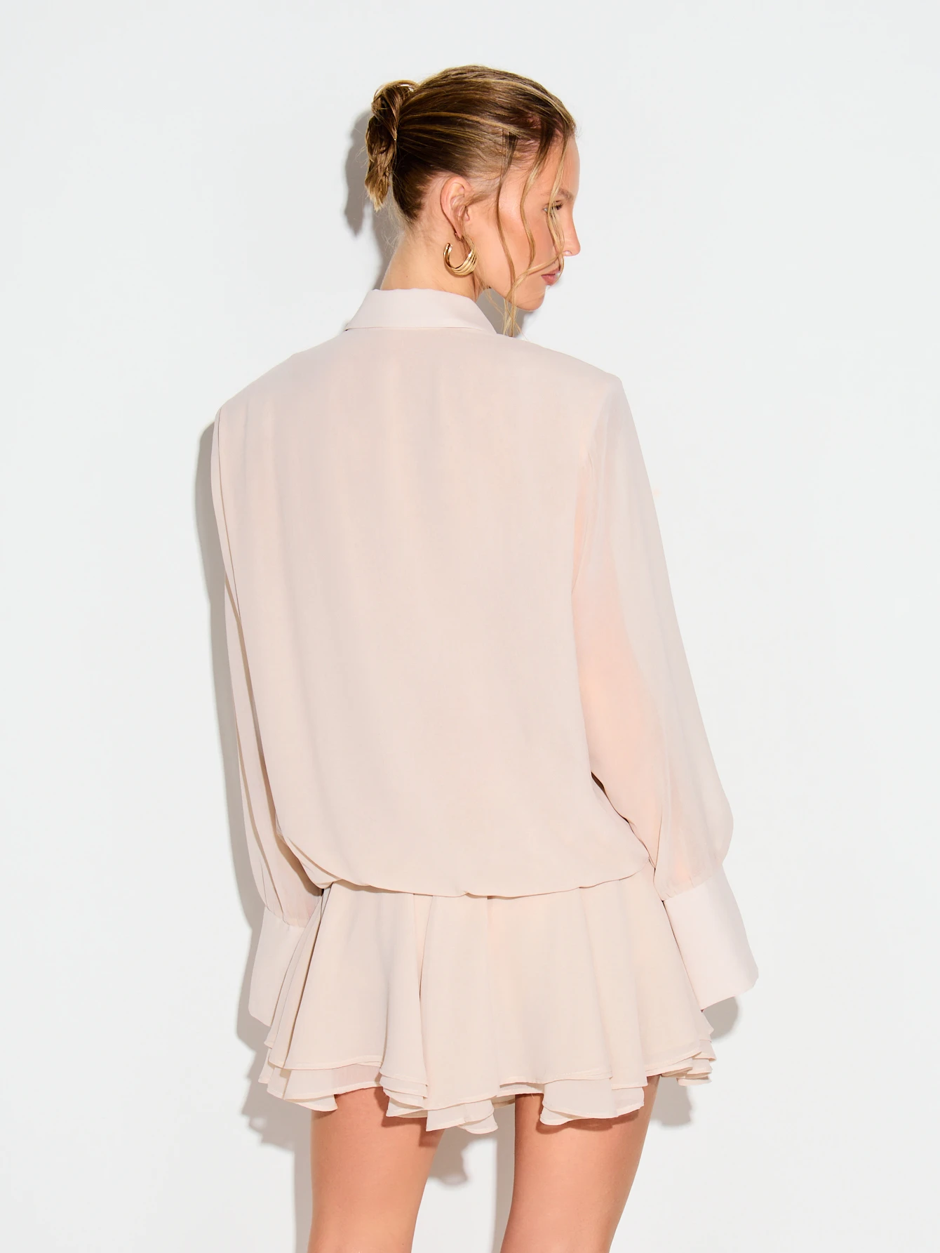 KIZN Collared Tiered Ruffle Mini Shirt Dress