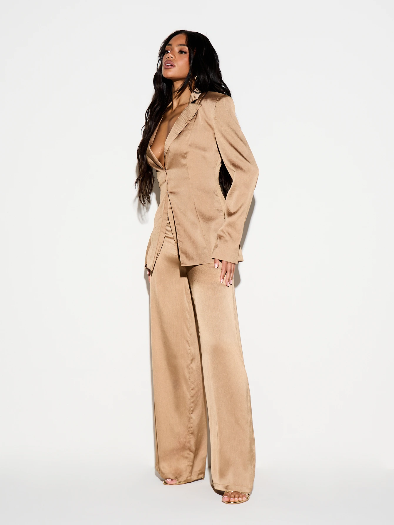 KIZN Satin High Waisted Wide Leg Palazzo Trouser