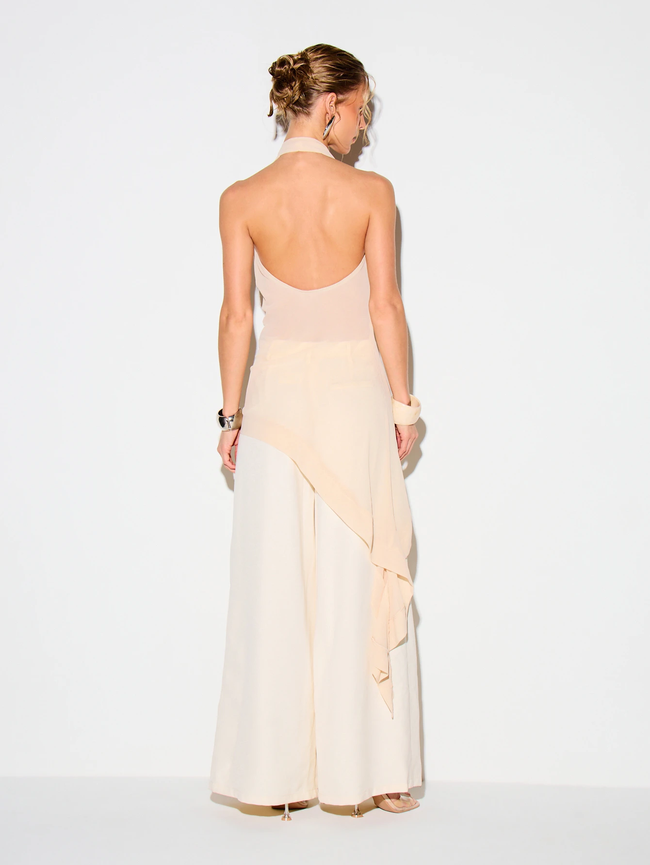 KIZN Camicetta asimmetrica in chiffon con scollo all'americana