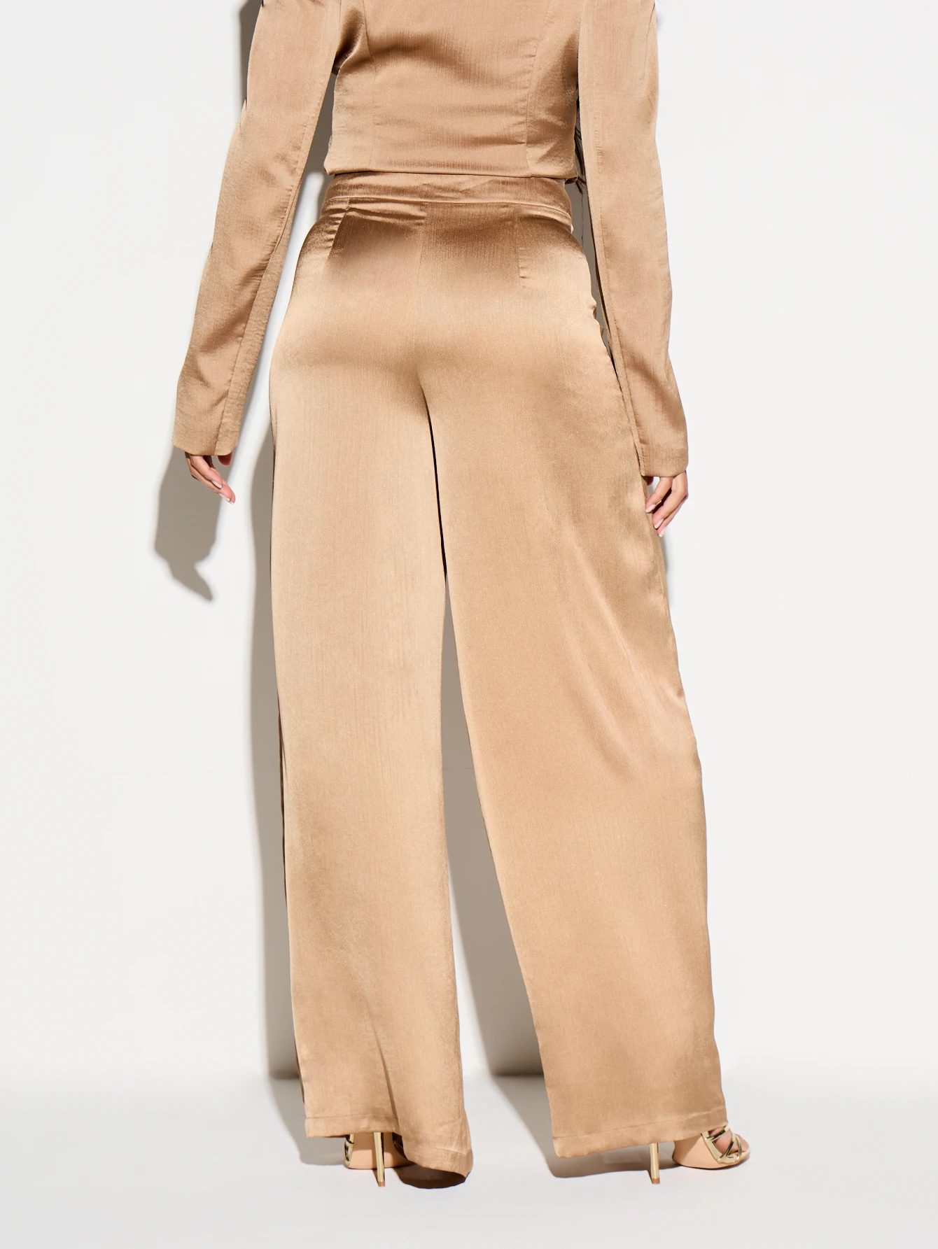 KIZN Satin High Waisted Wide Leg Palazzo Trouser