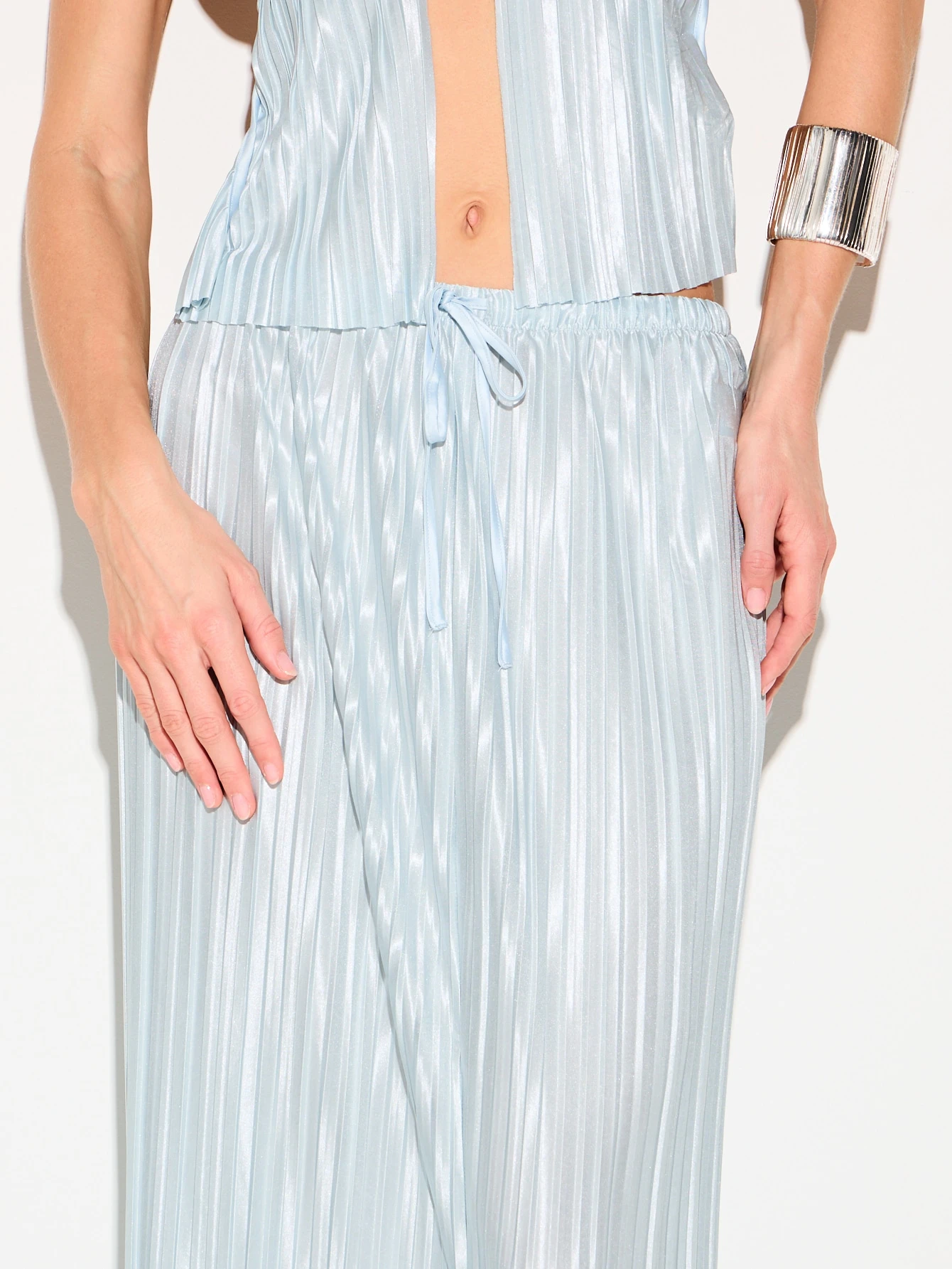 KIZN Light Blue Pleated Maxi Skirt With Drawstring