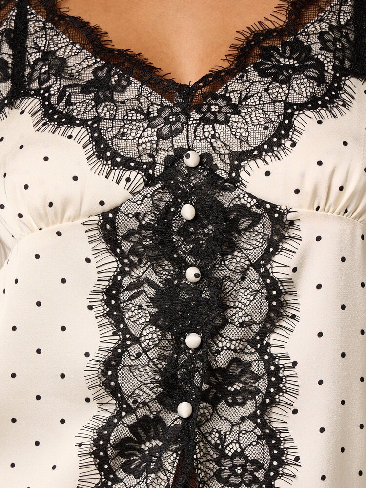 Polka Dot Cami With Lace Trim