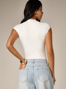 AiiRZ Áo liền thân nữ tay ngắn cổ cao xếp ly màu trắng ôm sát, kiểu dáng thanh lịch tối giản, thích hợp cho mùa xuân hè, trang phục công sở thường ngày. - trắng - Xem 3